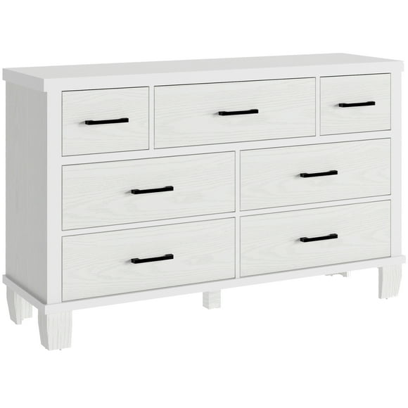 ChaoLink Cómoda vintage para dormitorio con 6 cajones, diseño vintage, cómoda de madera con 7 cajones (blanco)