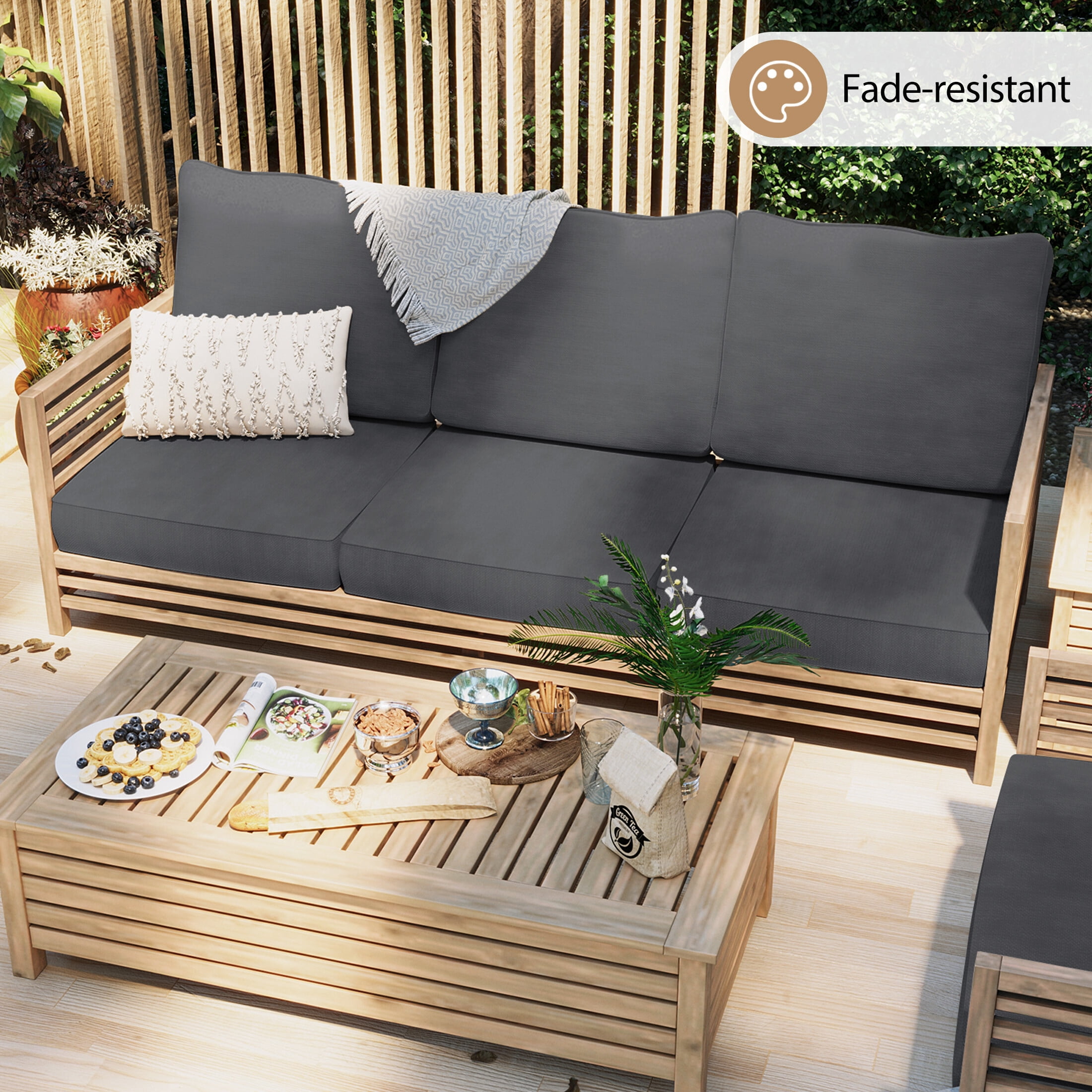 23.5 x 25.5 Waterproof Outdoor Deep Seat Cushion for Patio Furniture Cushion Replacement, Mid Back, Set of 4, Dark Gray