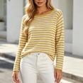 thumbnail image 4 of VSSSJ Women's Striped Pullover Sweater Relaxed Fit Round Neck Long Sleeve Classic Soft Casual Knit Sweater Tops Fall Winter Outfit Yellow S, 4 of 9
