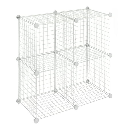 Whitmor Storage Cubes Stackable Interlocking Wire Shelves - Set of 4 -White - 14.25" x 14.5" x 14.5"
