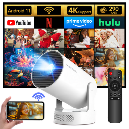 Magcubic 4K Support Projector, Mini Projector with WiFi 6 & BT5.4, 5w Soundbase Speaker,180°Rotatable Portable for Home & Outdoor Movies HY300Pro+