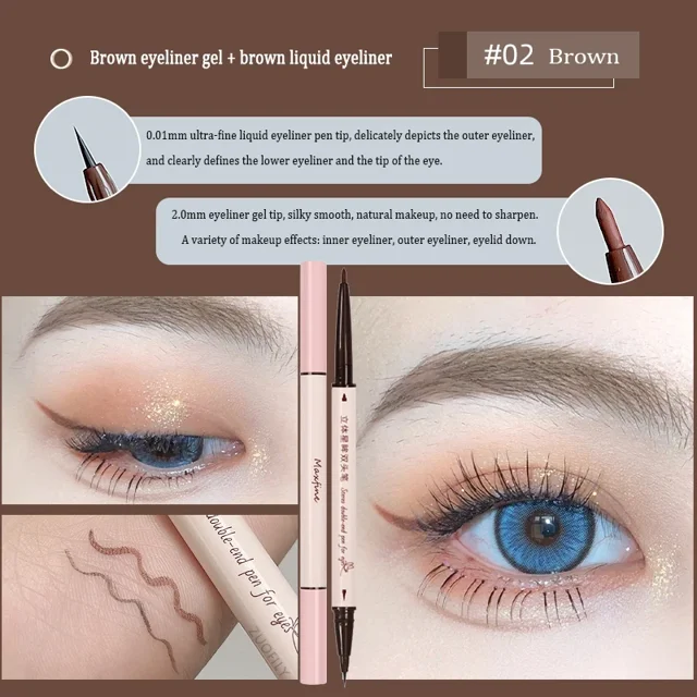 Lápiz delineador de ojos en gel marrón 2 en 1, delineador de ojos líquido ultrafino, lápiz de sombra de ojos suave con alto pigmento, lápiz de gel de gusano de seda, maquillaje de ojos duradero