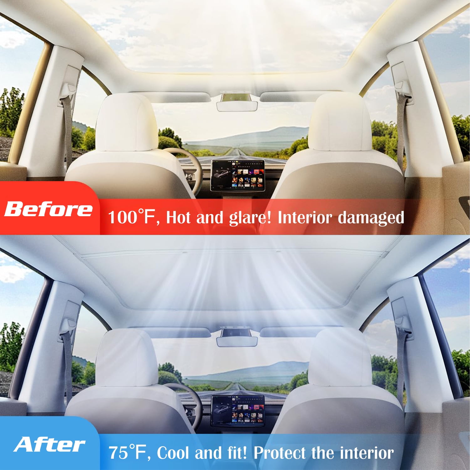 ASTRAEA Sunshade Roof for Tesla Model Y 2024-2020 [No Gaps, No Sag] Foldable Glass Roof Sun Shade Heat Insulation for Tesla Model Y, Grey