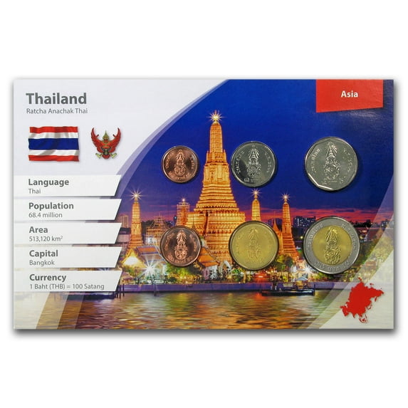 Thailand 25 Satang - 10 Baht 6-Coin Set BU (Landscape Packaging)
