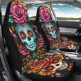 thumbnail image 4 of FOR U DESIGNS Sugar Skull Rose Pattern Car Seat Cover Auto Cushion Cover Car Interior Decoration Bucket Seat Cover, Vehicle/Suv/Truck Seat Cover Universal Fit, Pack of 2, 4 of 7