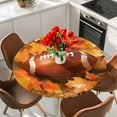 thumbnail image 2 of Fall Football Round Tablecloth 45-54 Inch Round Fitted Table Cloth with Elastic Edge, Thanksgiving Maple Leaf Orange Yellow Waterproof Table Cover Protector for Outdoor Picnic Party Dining, 2 of 6