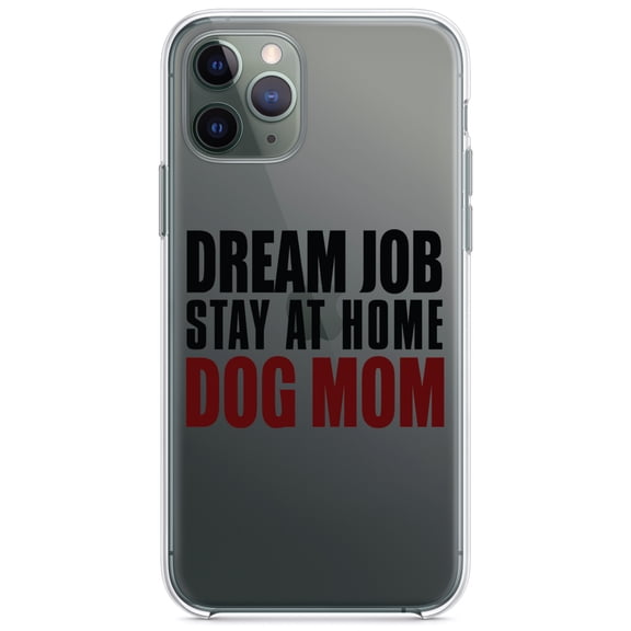 DistinctInk Clear Shockproof Hybrid Case for iPhone 13 (6.1" Screen) - TPU Bumper Acrylic Back Tempered Glass Screen Protector - Dream Job: Stay At Home Dog Mom