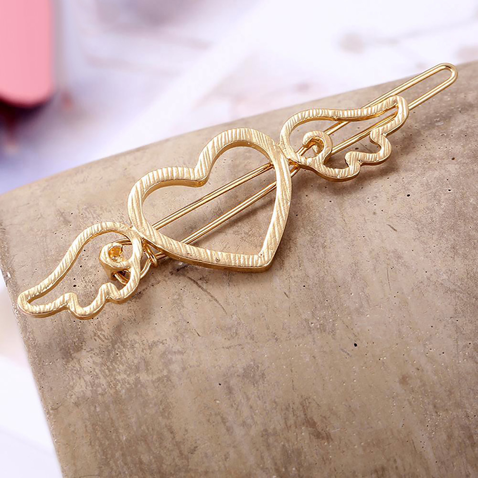 Besufy Women Hairpin,Vintage Hollow Love Heart Angel Wing Hairpin