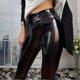 thumbnail image 4 of Women High Waist Elastic Skinny PU Leather Pants Capris Stretchy PVC Faux Trousers Female Skin Tight Wet Sexy Leggings, 4 of 5