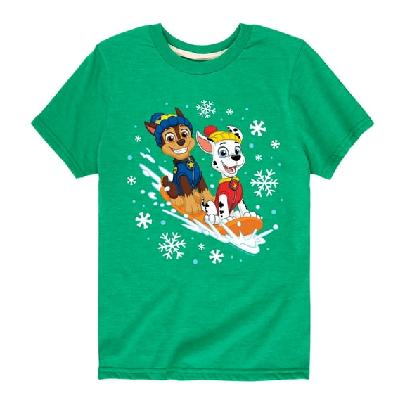 Paw Patrol - Chase Marshall Sledding - Toddler And Youth Short Sleeve Graphic T-Shirt