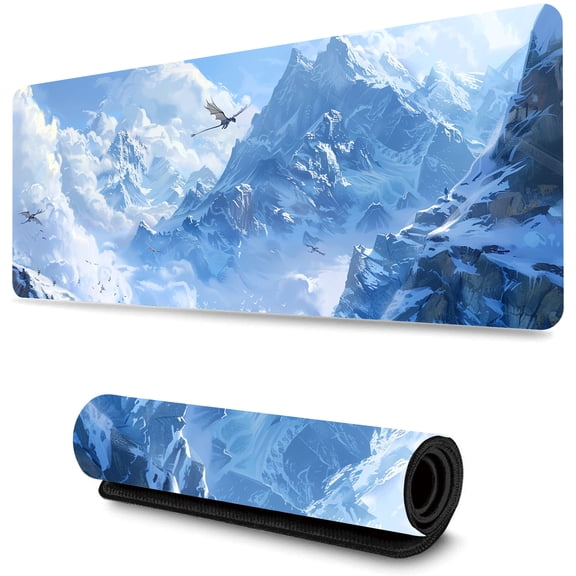 WISHTIME Gaming Mouse Pad Large Desk Mat with Non-Slip Rubber Base and Stitched Edges,Keyboard Mouse Mat Desk Pad for Work,Game,Office,Home， Ice and Snow 1