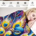 thumbnail image 3 of GOSMITH Bed Watercolor Peacock Art Peacock Waist Lumbar Flannel Blanket White, 3 of 6