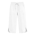 thumbnail image 5 of Floleo Women's solid cropped pants with elastic drawstring waist side pockets and side slits for summer casual daily wear relaxed fit capri trousers, 5 of 7