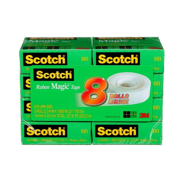 Ruban 810-8PKBXD-RP4 Magic(MC) Scotch®, 19 mm x 25,40 m (0,75 po x 27,70 v), 8 rouleaux/paquet Ruban 810-8PKBXD-RP4 Magic(MC) Scotch®