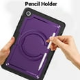 thumbnail image 6 of Shockproof Case for Samsung Galaxy Tab A9+ 11" SM-X210 X215 X216, Rugged Hybrid Protective Cover with Pencil Holder & Shoulder Strap Kids Friendly Rotating Kickstand Case for Galaxy Tab A9+, Purple, 6 of 8