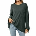 thumbnail image 2 of RYDCOT Winter Sweaters for Women 2023 Women's Winter Casual Solid Round Neck Long Sleeves Knitted Pits Loose Sweater Tops Clearance, 2 of 7