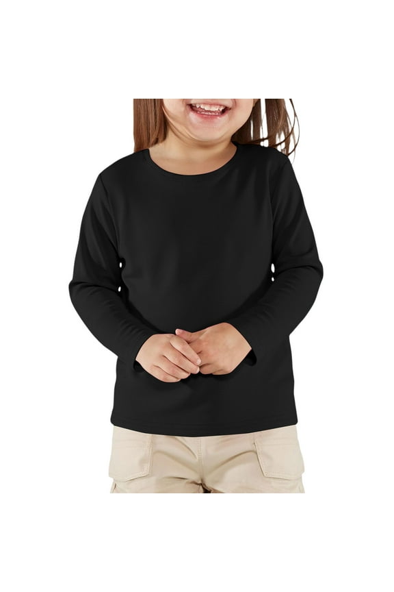 Girls Long Sleeve Shirts Size 6 Crewneck Fall T Shirts for Girls Casual Basic Girls Tops Cotton Loose Girls Tunic Tops,5-6 Years Black