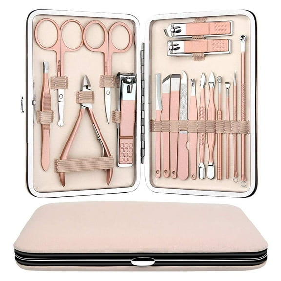 Professional Manicure Grooming Set, Multi-Purpose Tools For Comprehensive Nail Care, Gift Ideal For Ladies, 18 Pieces In Lightweight Portable Travel Case