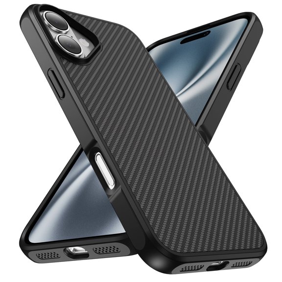for iPhone 16 Plus Case Carbon Fiber Texture – Slim Fit Shockproof Protective Back Cover with TPU Frame, Lightweight & Stylish Hybrid Design for Men & Women for iPhone 16 Plus, Black