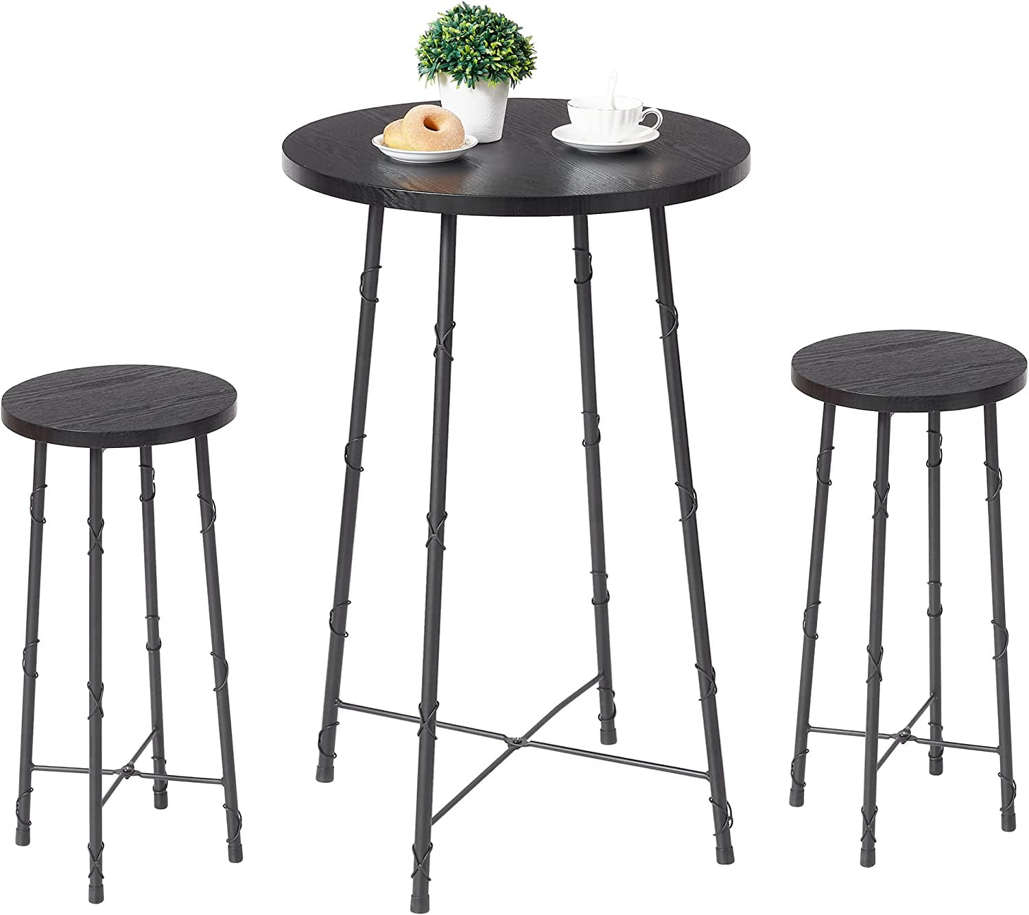 ZXNYH 3 Piece Round Pub Dining Set, High Top Bar Table and Stools for 2, Bistro with