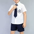 thumbnail image 4 of Odeerbi Chicos 3 Piezas Preppy Traje Insignia Bordado Camisa y Traje Pantalones Cortos Con Corbata Uniforme Escolar Conjunto Traje Formal Caballero, 4 of 9