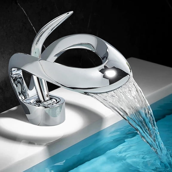 Chrome Elegant Vessel Sink Faucet 1 Hole Waterfall Vanity Mixer Faucet Single Handle