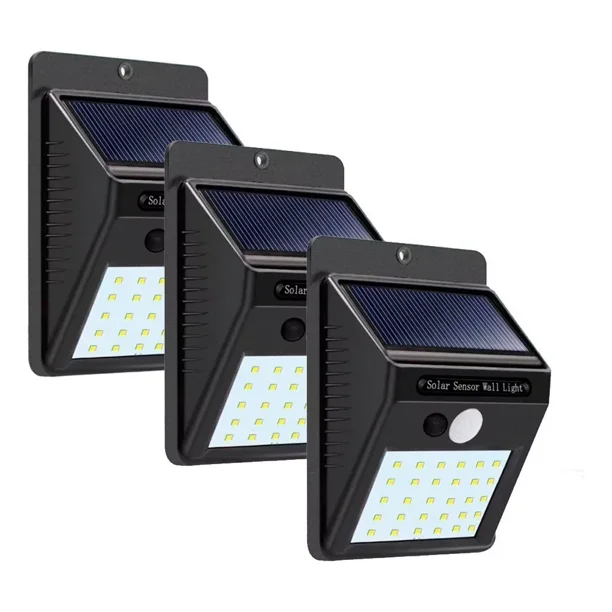 3 Lámpara Ilios Innova LED SOLAR Con 30 Leds Sensor De Movimiento Impermeable Color Durante La Noche La Lámpara Permanece Encendida Con Luz Tenue Hasta Que El Sensor Detecta El Movimiento Cercano.