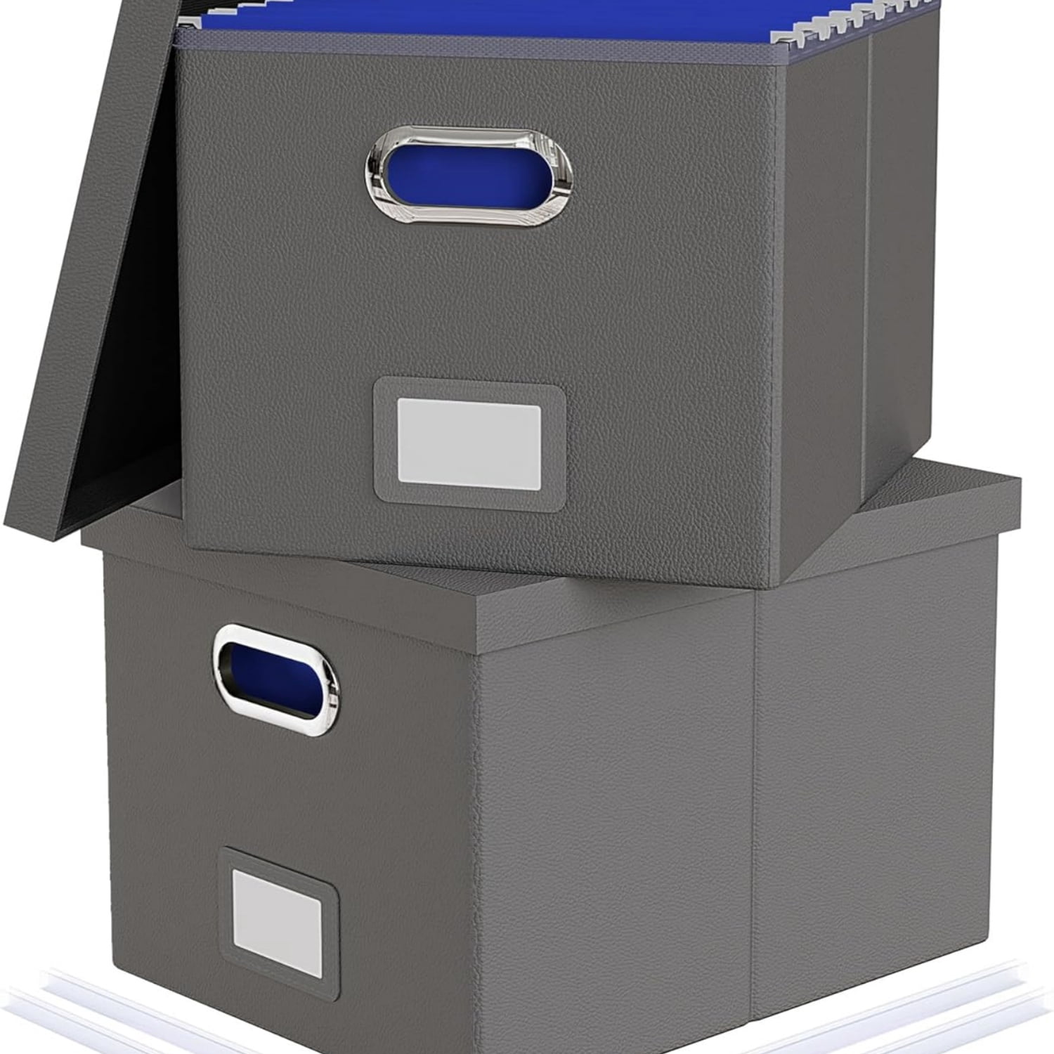 2 Pack File Storage Organizer, Portable File Box with Lid, Fit for Letter/Legal File Folder Storage, Gray(Leather)