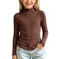 thumbnail image 2 of YHAJDS Girl Ruffle Sweatshirts Fall Pullover Shirts Solid Color Half Turtleneck Long Sleeve Ruffle Trim Fleece Elastic Base Tops, 2 of 6