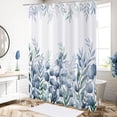 thumbnail image 3 of Blue Leaf Shower Curtain, Blue and Green Watercolor Eucalyptus Leaves Botanical Plants Bathroom Curtain Waterproof Fabric Machine Washable with Hooks, 84" Wx72 L, 3 of 6