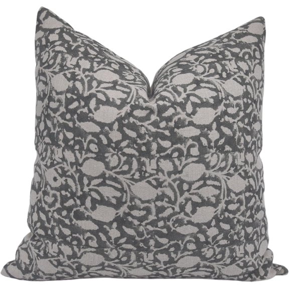 Fabdivine Block Print Throw Pillow Cover, 14x14 Inch Thick Linen Decorative Cushion Cover, Floral Boho Design Black Pillow Cover for Sofa And Couch