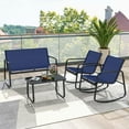 thumbnail image 4 of Costway Ensemble de Terrasse à Bascule 4 Pcs 2 Chaises Berçantes et Causeuse avec Table à Dessus en Verre Extérieur Bleu Marine, 4 of 10