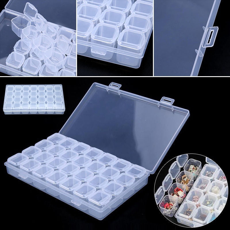 Clear Plastic 28 Slots Adjustable Jewelry Storage Box Case Craft Organizer Beads 