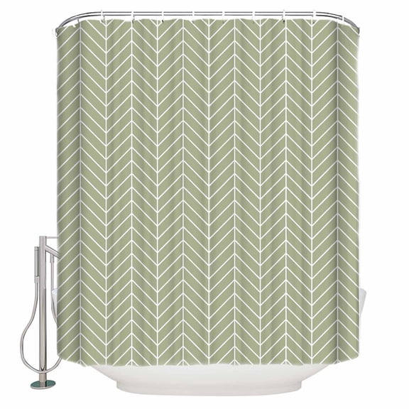 Sage Green Geometric Bathroom Shower Curtains with 12 Hooks Polyester Waterproof Shower Curtain for Stalls and Bathtubs Minimalism Solid Color Striped Lines Decorative Bathroom Curtain 36x72 Inches