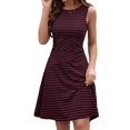 thumbnail image 2 of Women'S Casual Dresses 2025 Sleeveless Striped Mini Dress High Waisted A Line Dresses Wine Red S, 2 of 9