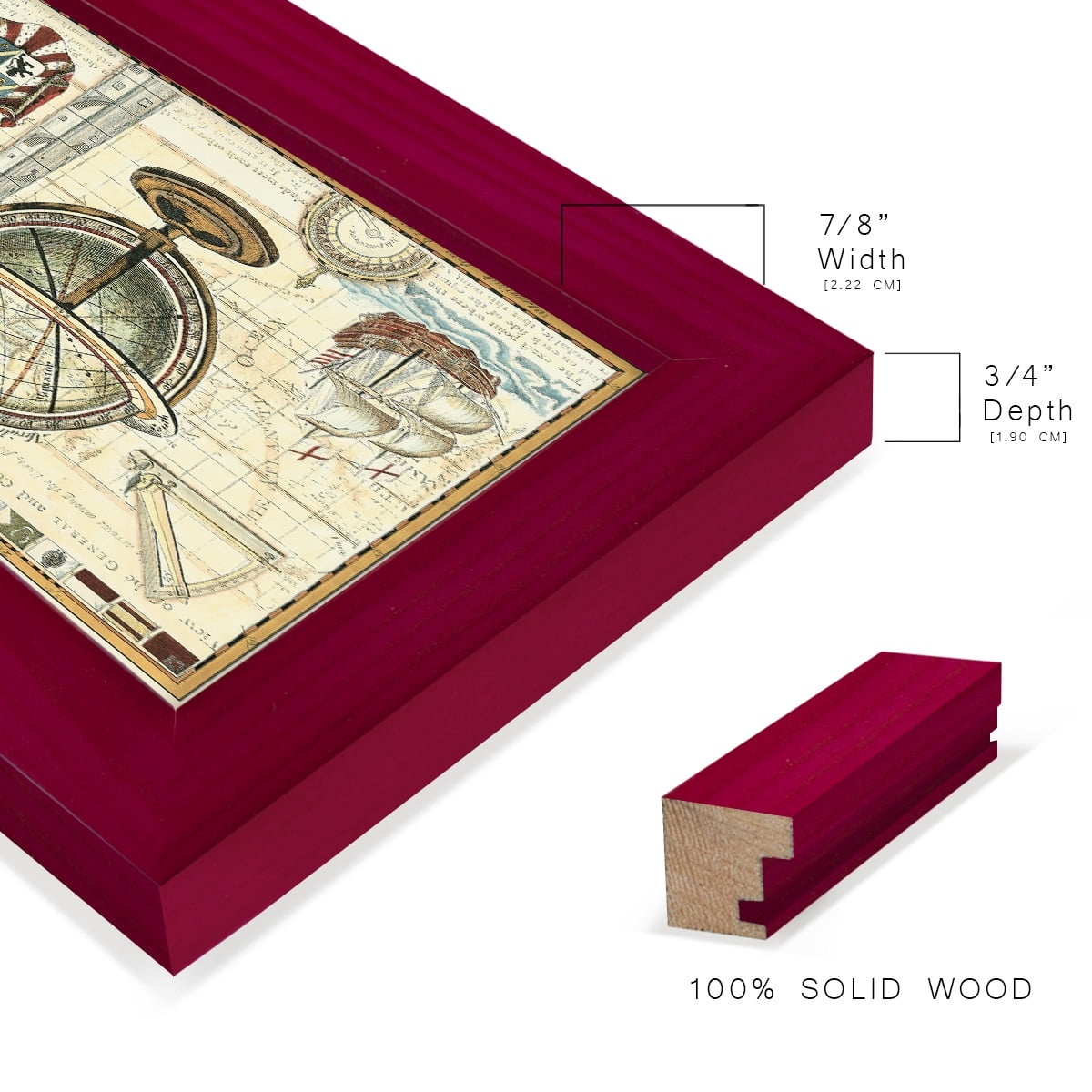 Nautical Map II -Framed Print w/glass-Cherry Red
