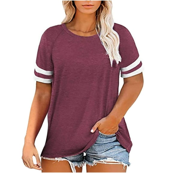 Timegard Womens Tops Round Neck Short Sleeve Fitting Comfy Blouse Summer Casual Shirts Tops Solid Color