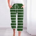 thumbnail image 2 of VERUGU Capri Pants for Women Stripe Print Straight Leg Pants Elastic Waist Imitation Cotton Linen Casual Loose Capris with Pockets Green 3XL, 2 of 5