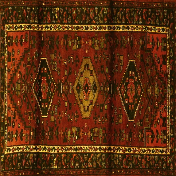 Ahgly Company Machine Washable Indoor Square Persian Yellow Traditional Area Rugs, 6' Square
