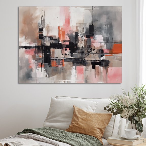 Designart "Pink Black Minimalims Fludity II" Minimalism Wall Art Living Room