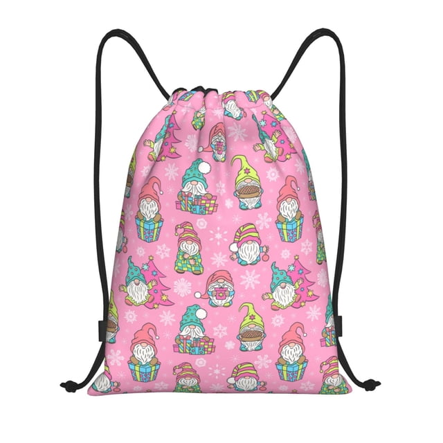 Xecao pink Holiday Joy Pattern Sports Drawstring Backpack - String Swim Gym Bag with Wet Proof Pocket for Women&Men-Small