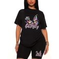 thumbnail image 1 of Camisetas para mujer, lindas camisetas con estampado gráfico, de manga corta, estilo casual, para veranoWomen's Vibrant Butterfly & Letter Print Casual Fashion Set - Round Neck Short Sleeve Tee with, 1 of 8