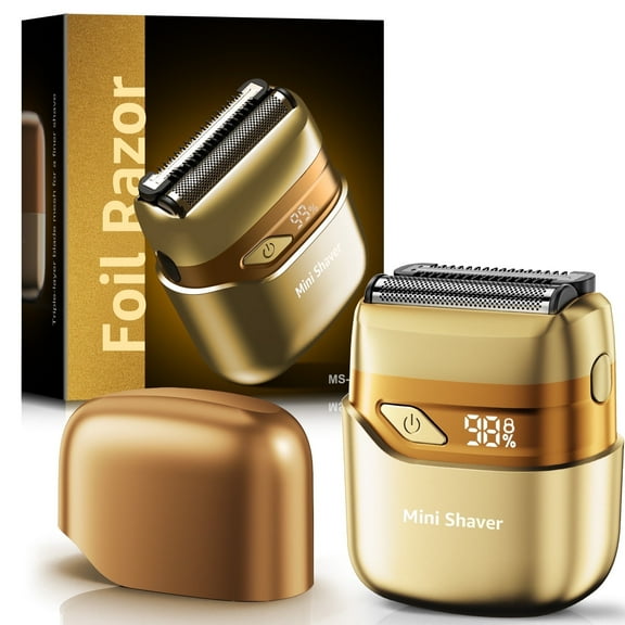 Nogroa Electric Shaver for Men: Mini Electric Face Razor with 2 Floating Blades, Fast Charging LED Display, Cordless Men's Body Shaver & Portable Beard Trimmer for Home, Travel, Business, Gold