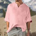 thumbnail image 2 of Men's Solid Color Pleated Quarter Sleeve Top Men's Retro V-Neck Top3XL, 2 of 5