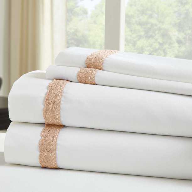 Cottage Lane 600 Thread Count Cotton Rich Sunshine Lace Sheet Set