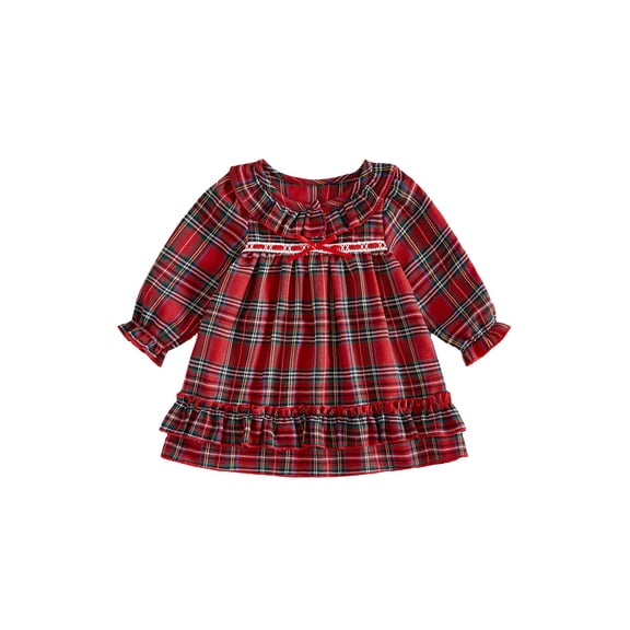 Cjfdfy Toddler Baby Girl Christmas Nightgown Outfit Red Plaid A Line Crew Neck Long Sleeve Dress Toddler Christmas Bow Pajamas Dress Baby Winter Holiday Party Pjs Outfit
