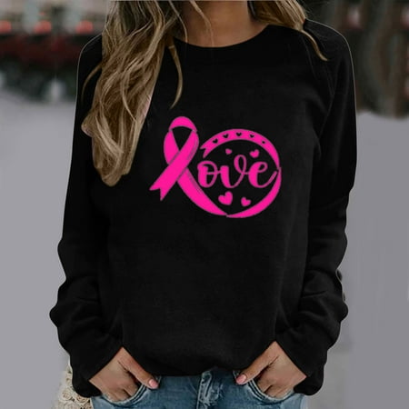 

Juebong Breast Cancer Awareness Sweatshirts Long Sleeve Crewneck Tshirt Halloween Cancer Prevention Blouse Tops Women Pink Ribbon Element Print T-Shirt October Clothes Pullover Tops