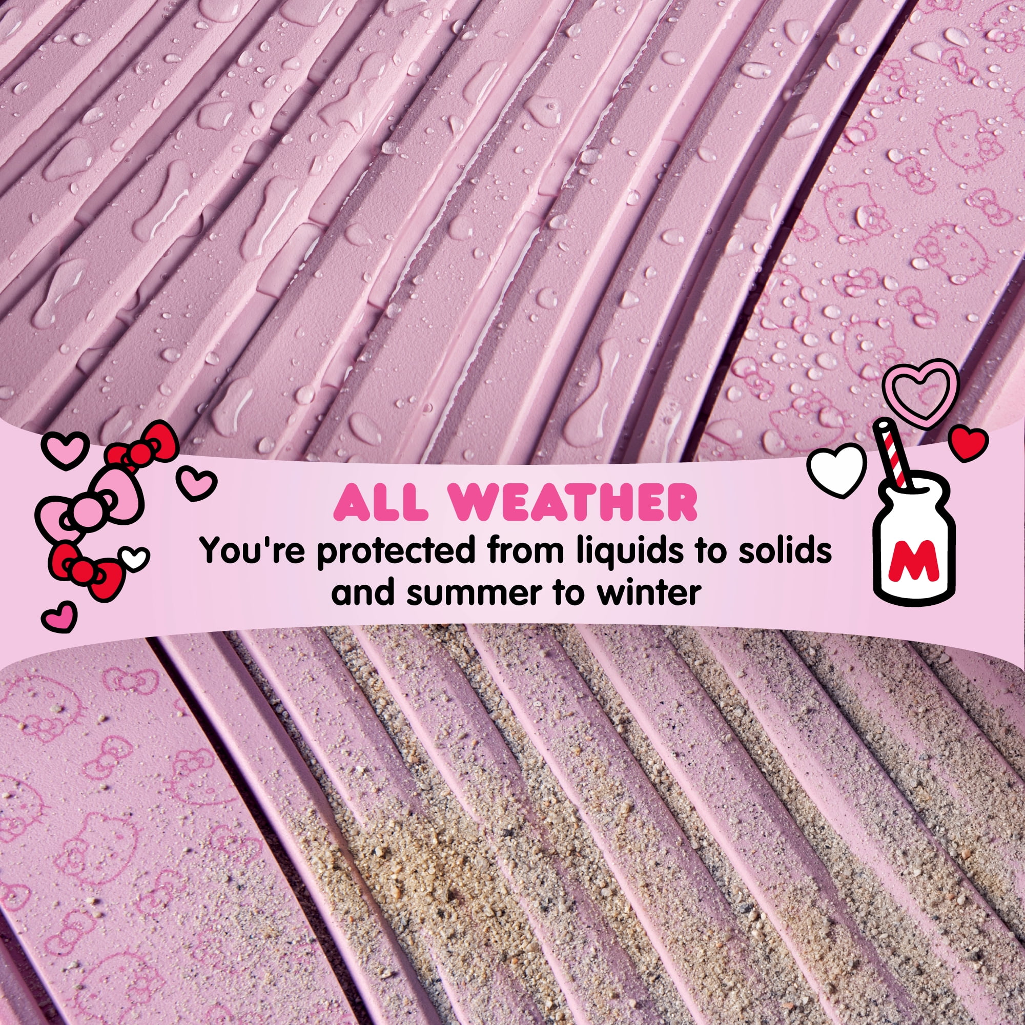 Hello Kitty 4pc Car Mats for Cars, Trucks, SUVs - Pink Rubber Floor Mats for Women & Men, Heavy Duty Non-Slip Front & Rear Mats, Cute Hello Kitty Car Accessories, Pink/Pink
