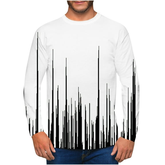 Men's Long Sleeved T-shirt 3d Radio Wave Printing Pullover T-shirt Autumn Elastic Round Neck Bottoming Shirt