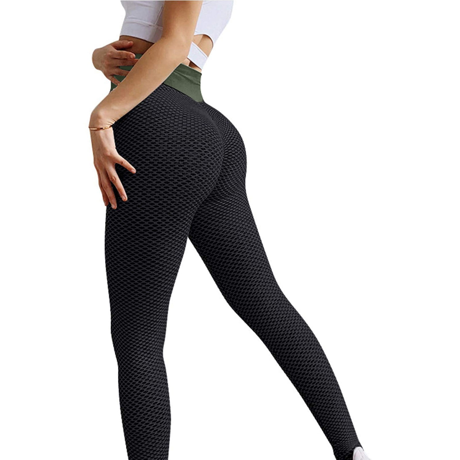 Efsteb High Waist Yoga Pants with Pockets Women Athletic Sport Leggings  Fitness Booty Lift Pant Tummy Control Leggings Patchwork Print Stretch